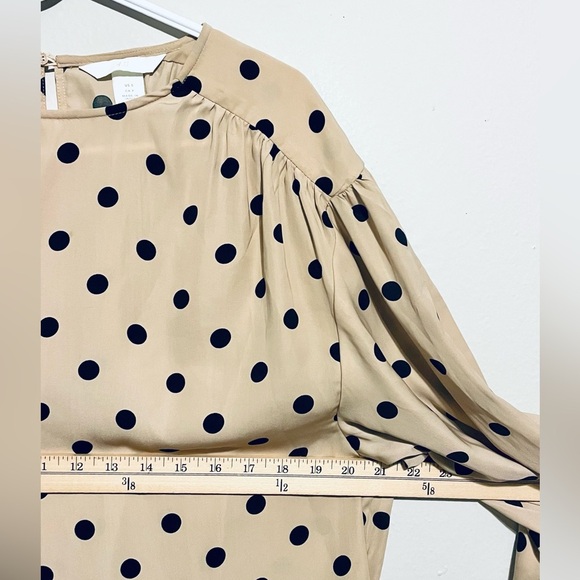 H&M Long Sleeve Blouse Sz S Tan Mocha Black Polka Dot Classic Top - Picture 6 of 6